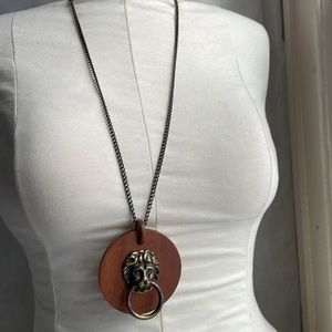 Vintage door knocker pendant mahogany wood necklace